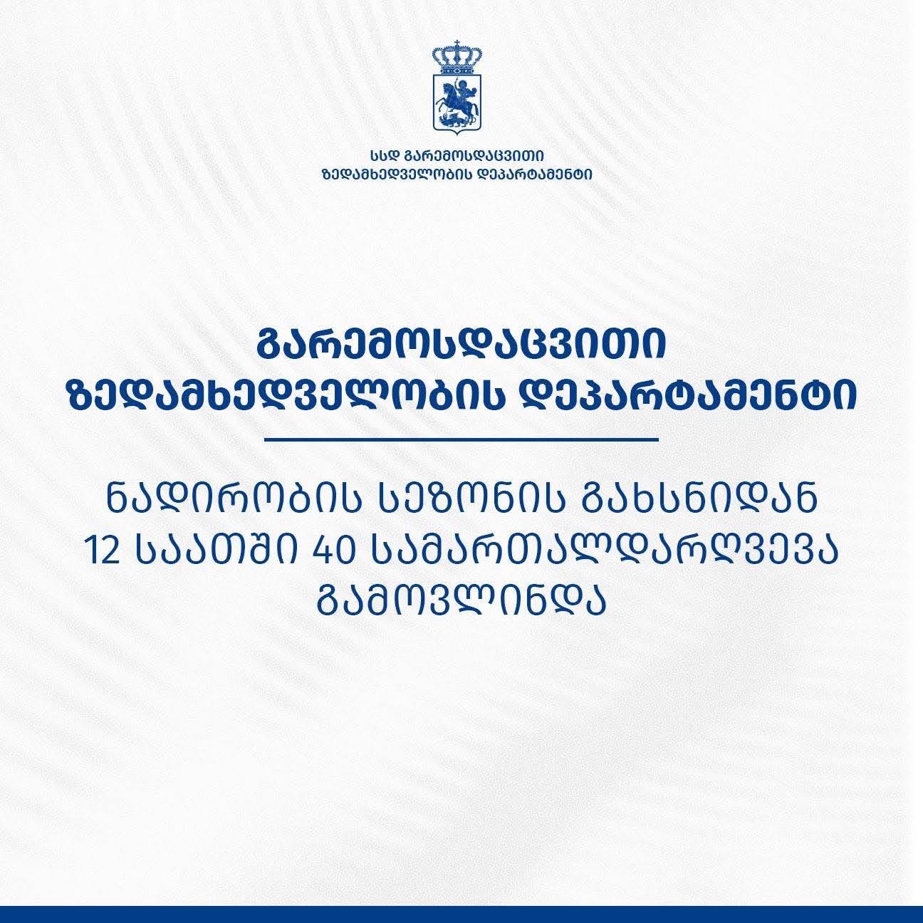 გარემოსდაცვითი ზედამხედველობის დეპარტამენტმა ნადირობის სეზონის გახსნიდან 12 საათში 40 სამართალდარღვევა გამოავლინა